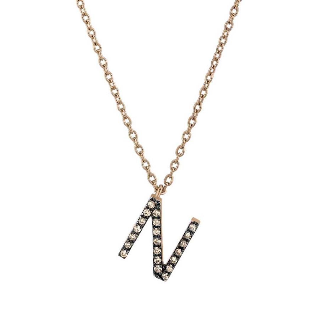 Pırlanta KolyeKahverengi Pırlantalı Harfli Altın Kolye-N-Penna Jewels