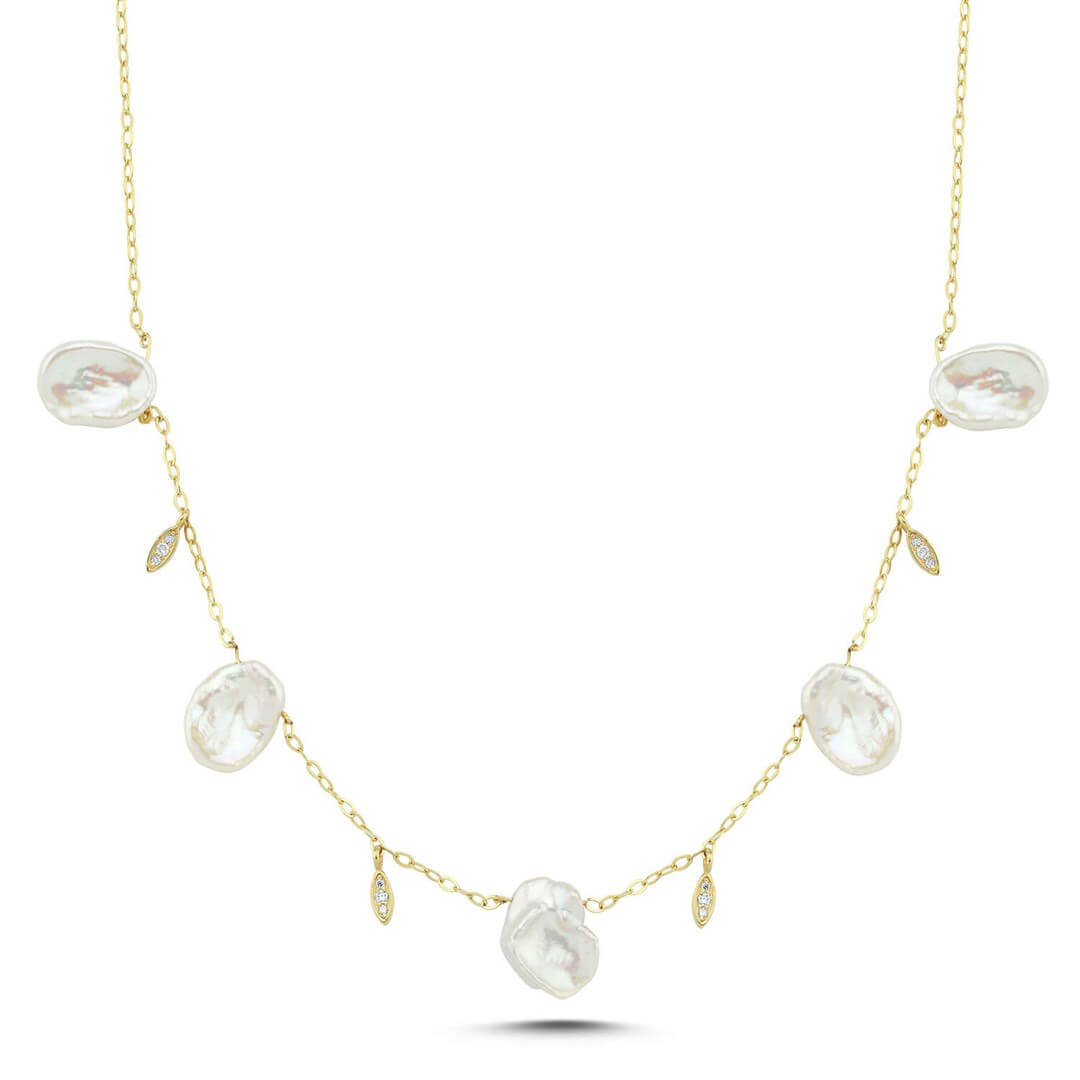 İNCİ KOLEKSİYONUKeshi İnci ve Pırlantalı Altın Kolye – Anja Penna Jewels