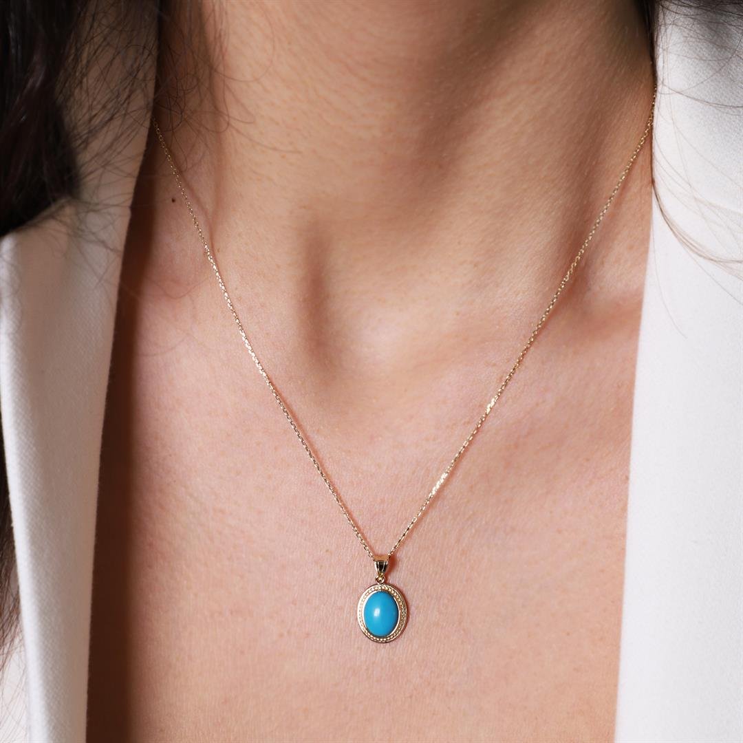 KolyeMagro Klasik Atın Kolye-Turkuaz Renkli Zirkon - Penna Jewels