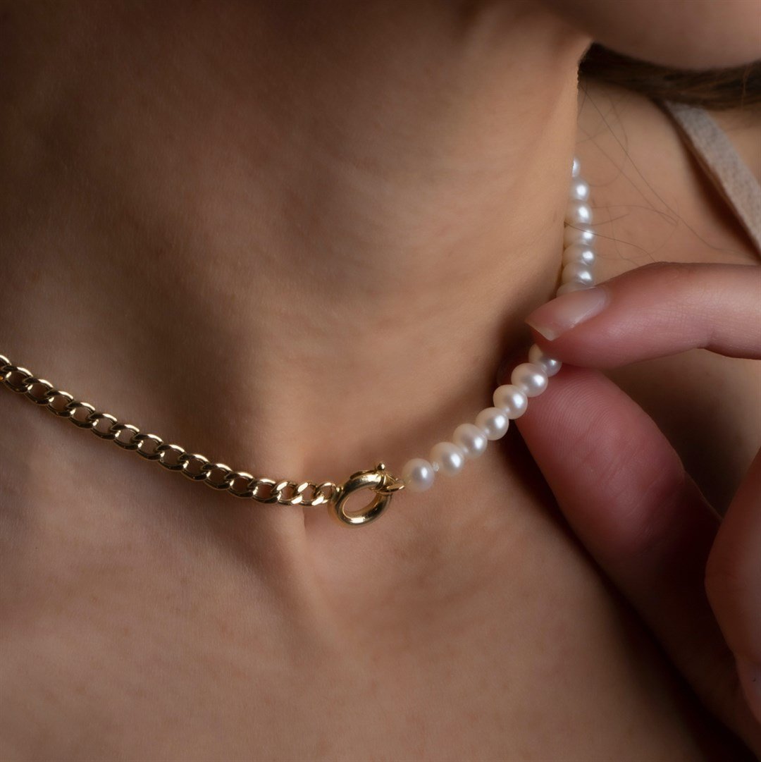 İnci Kolyelerİnci ve Gourmet Zincir Altın Kolye - Meta - Penna Jewels