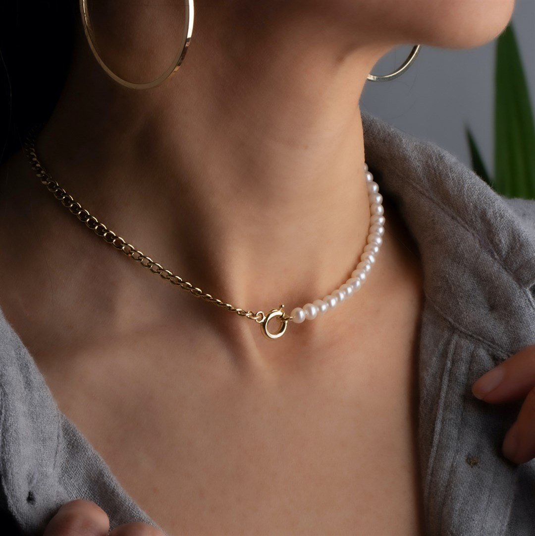 İnci Kolyelerİnci ve Gourmet Zincir Altın Kolye - Meta - Penna Jewels