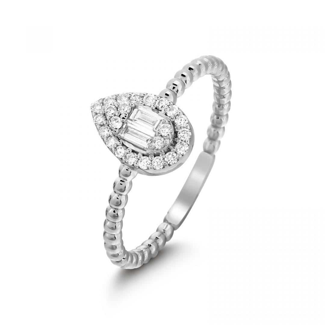 Pırlanta YüzükPırlanta Baget Kesim  Damla Yüzük -0.24 ct