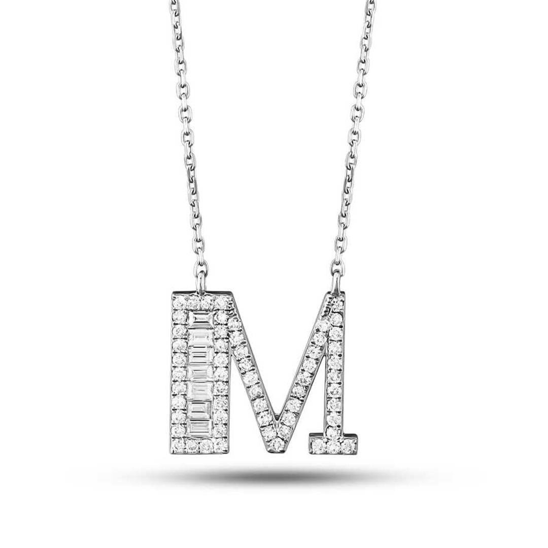 Pırlanta KolyePırlantalı Harf Baget Altın Kolye - M - Penna Jewels