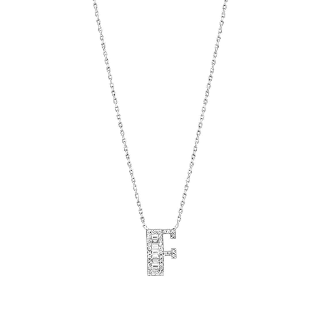 Pırlanta KolyePırlantalı Harf Baget Altın Kolye - F - Penna Jewels