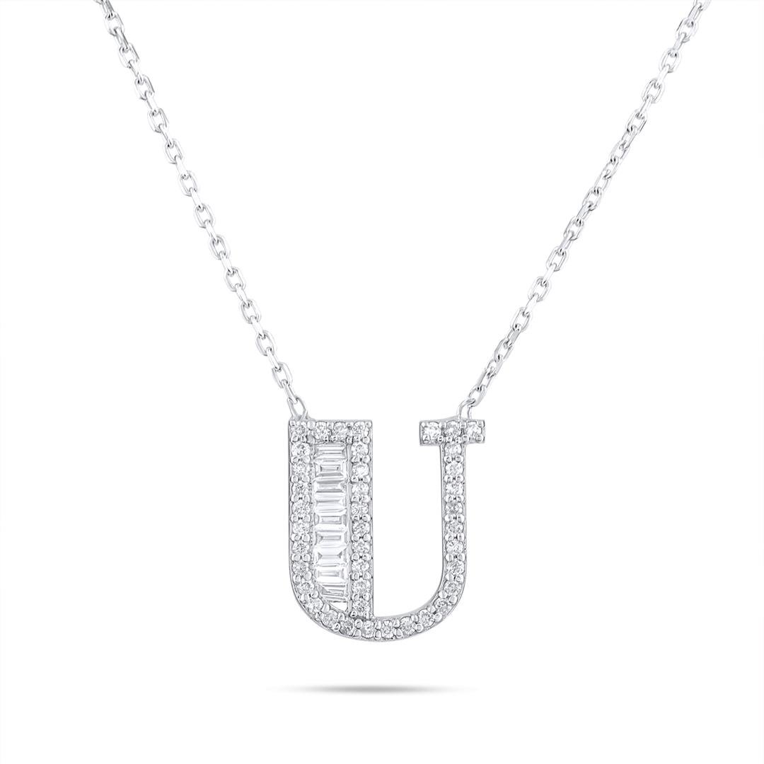 Pırlanta KolyePırlantalı Harf Baget Altın Kolye - U - Penna Jewels