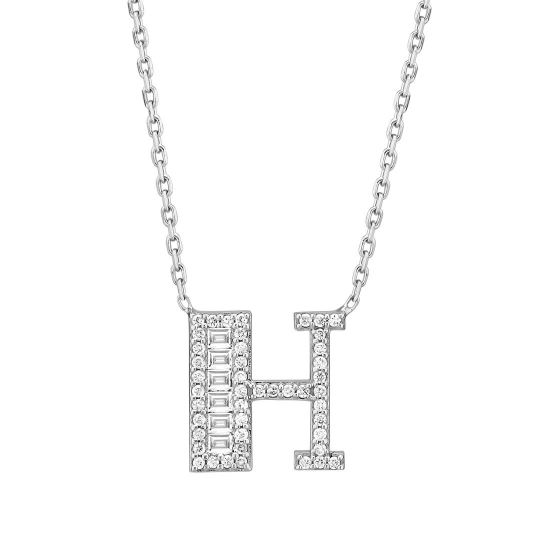Pırlanta KolyePırlantalı Harf Baget Altın Kolye - H - Penna Jewels