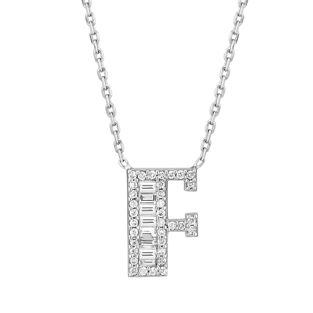Pırlanta KolyePırlantalı Harf Baget Altın Kolye - F - Penna Jewels