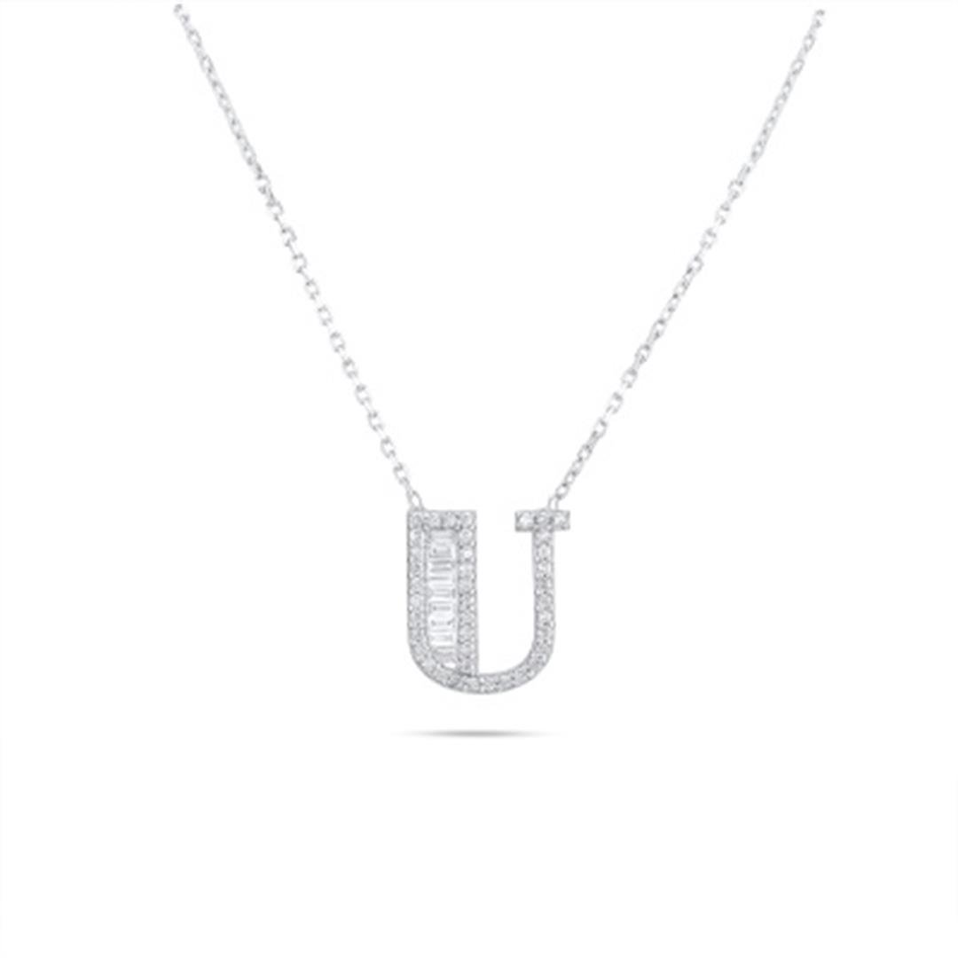Pırlanta KolyePırlantalı Harf Baget Altın Kolye - U - Penna Jewels