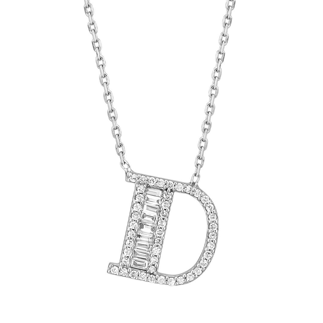 Pırlanta KolyePırlantalı Harf Baget Altın Kolye - H - Penna Jewels