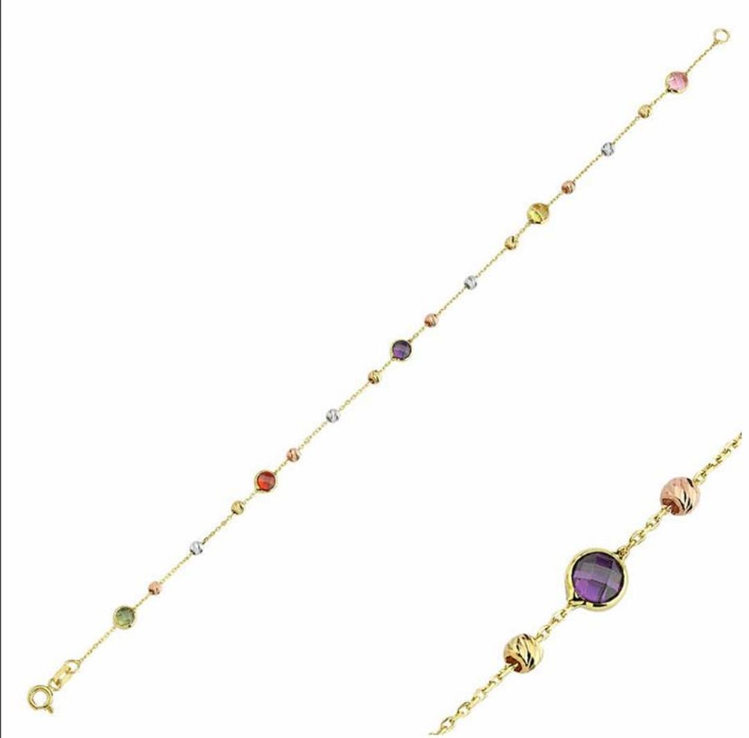 Zincir BilezikSaydam Taşlı Dorika Toplu Altın Zincir Bileklik-Penna Jewels