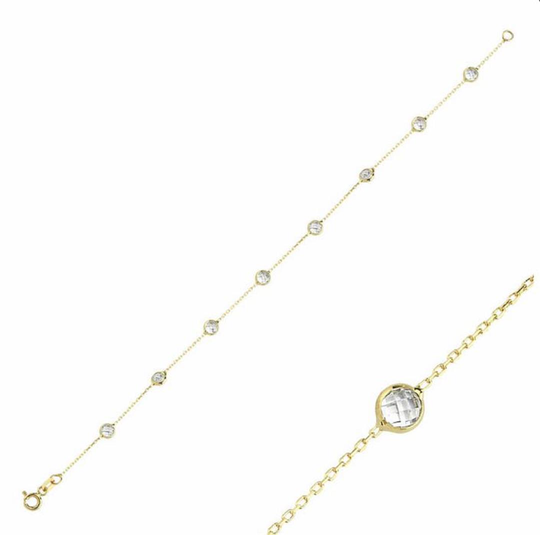 Zincir BilezikSaydam Taşlı Altın Zincir Bileklik-Penna Jewels