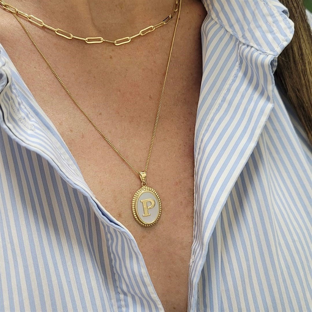 Kişiye Özel Harf TakıSedefli Altın Harf Kolye A - Penna Jewels