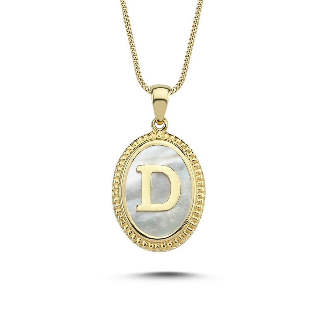 Kişiye Özel Harf TakıSedefli Altın Harf Kolye Ucu D - Penna Jewels
