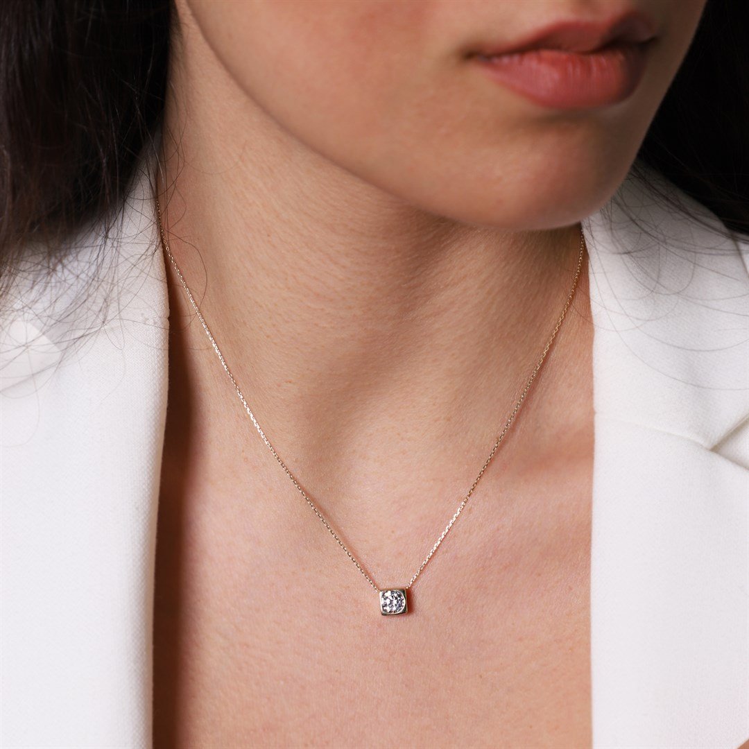 KolyeTek Taş Kareli Altın Kolye  - Penna Jewels