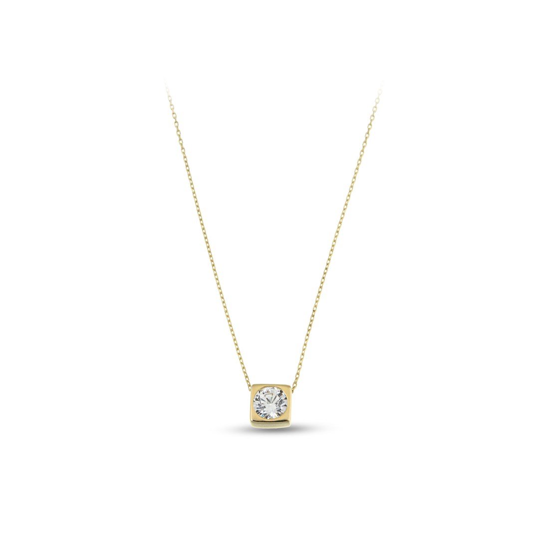 KolyeTek Taş Kareli Altın Kolye  - Penna Jewels