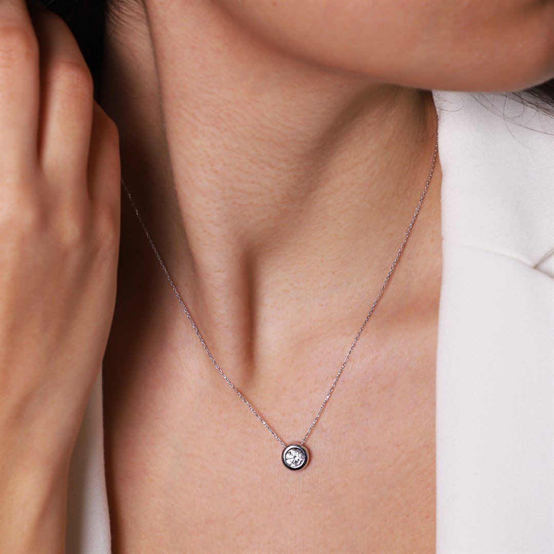 KolyeTek Taşlı Beyaz Altın Kolye  - Penna Jewels