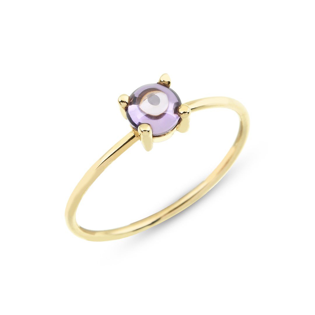 YüzükYuvarlak Kesim Altın Yüzük- Mor Taşlı - Penna Jewels