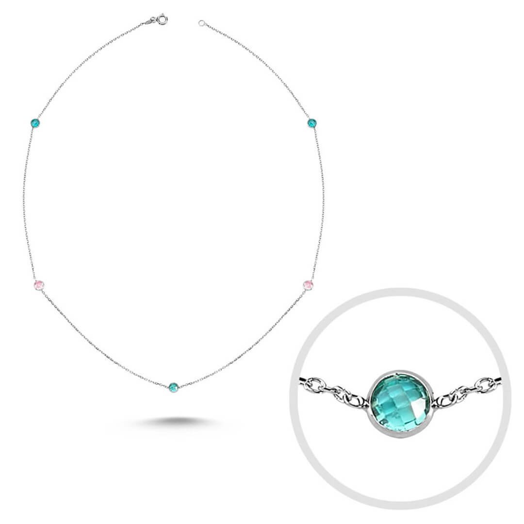 Sıra Pembe ve Mavi Taşlı Altın Kolye – Onia