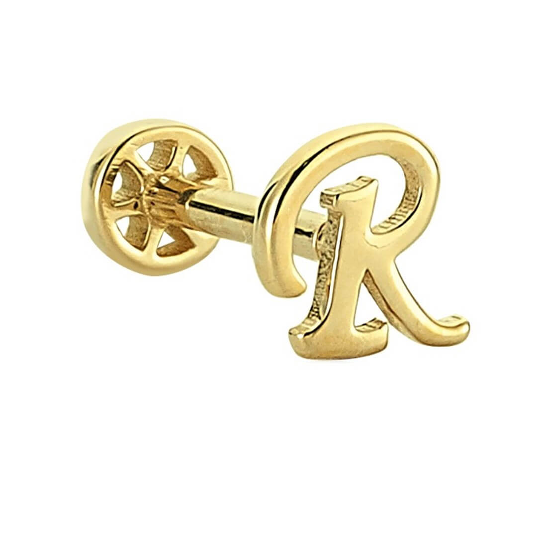Tragus Altın Piercing – R Harfi
