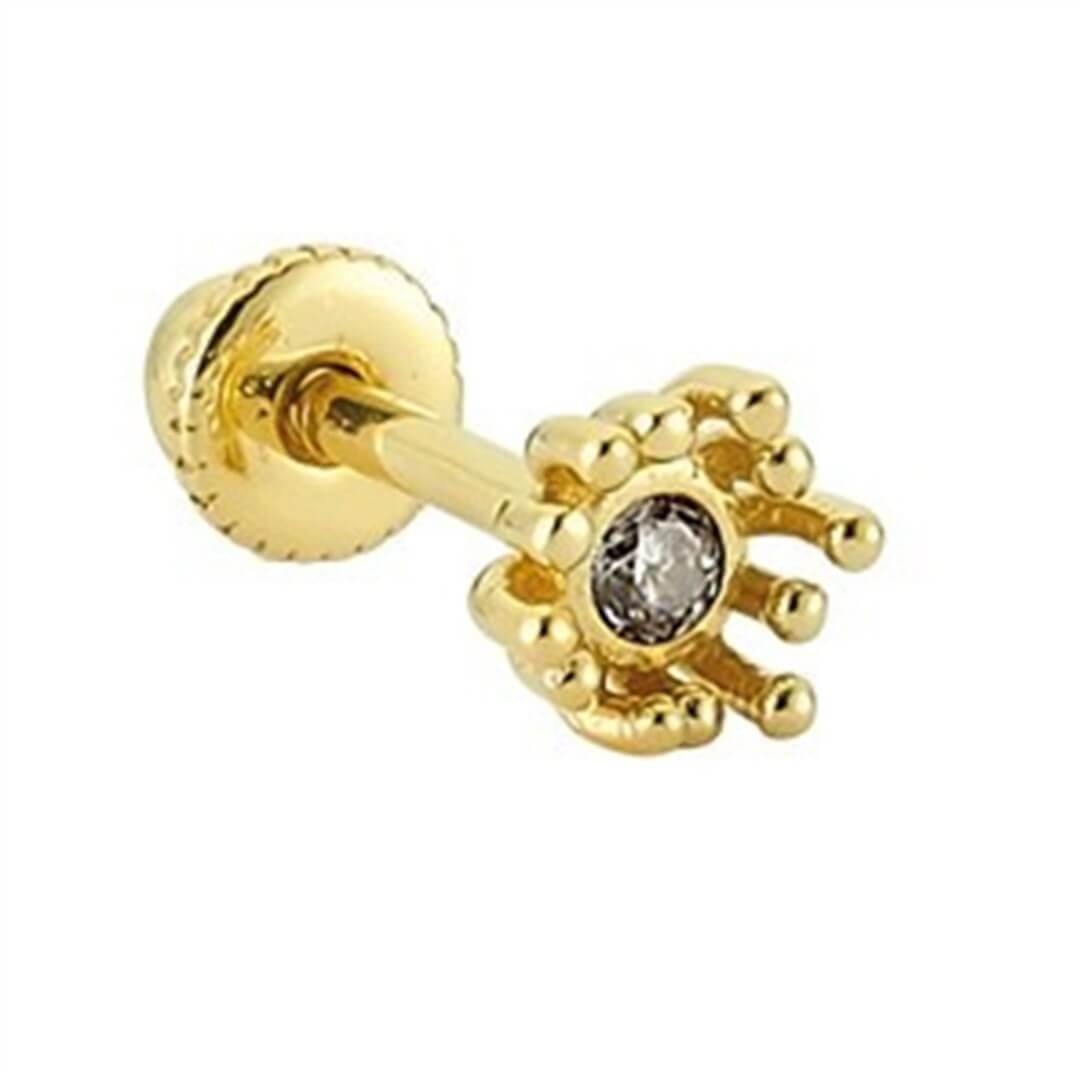 Tragus Helix Altın Piercing – Taşlı Deniz Anası