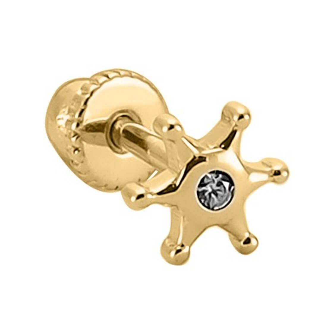 Tragus Helix Altın Piercing – Taşlı Deniz Yıldızı