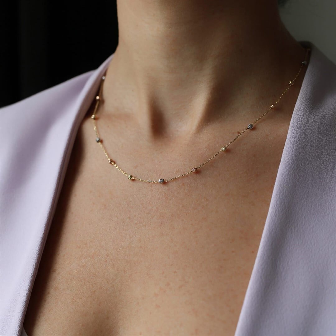 Üç Renkli Mila Altın Kolye