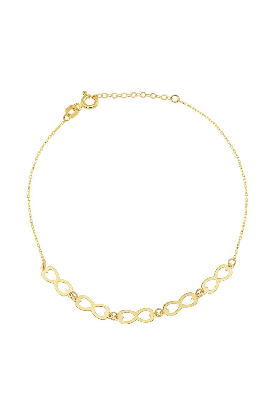 14 Ayar Altın Beşli Modern ve Şık Kalpli Sonsuzluk Bileklik