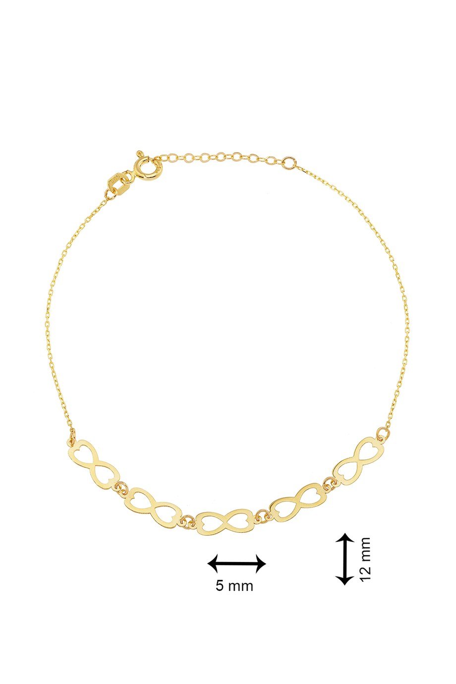 14 Ayar Altın Beşli Modern ve Şık Kalpli Sonsuzluk Bileklik