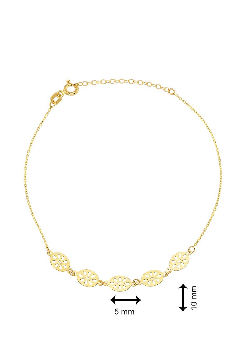 14 Ayar Altın Beşli Modern ve Şık Oval Çiçek Bileklik