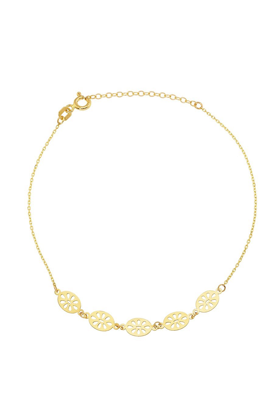 14 Ayar Altın Beşli Modern ve Şık Oval Çiçek Bileklik