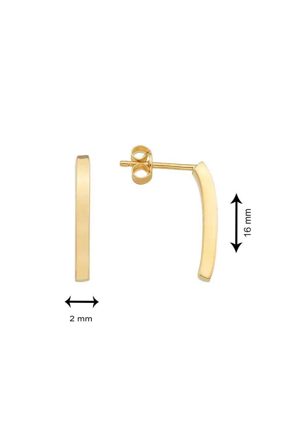 14 Ayar Altın Dikdörtgen Model Sade Şık Küpe