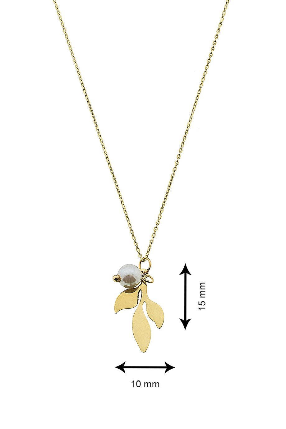 14 Ayar Altın İnci Detaylı Zeytin Dalı Zarif Kadın Kolye