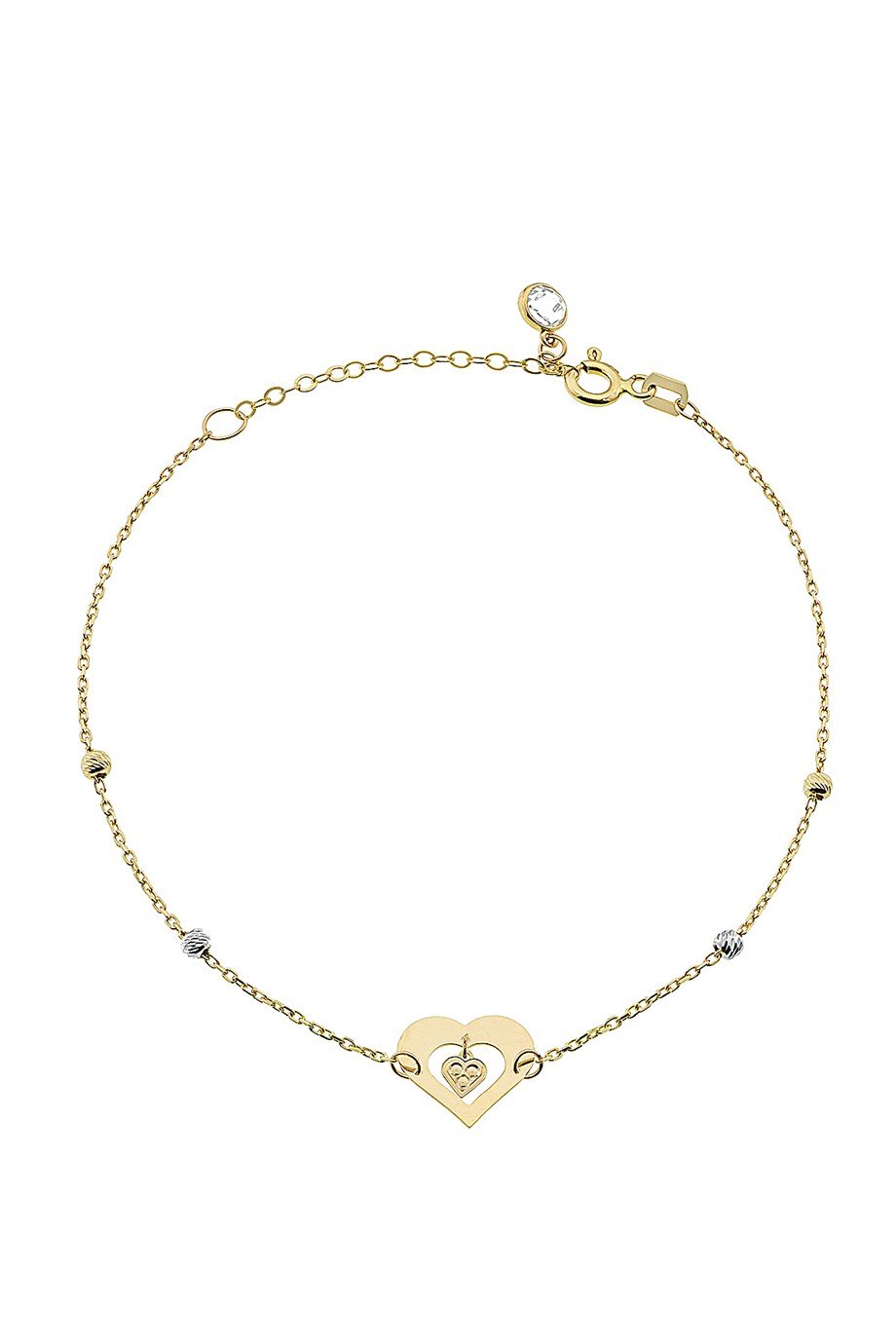 14 Ayar Altın Kalp Sallantı Detaylı Bayan Bileklik