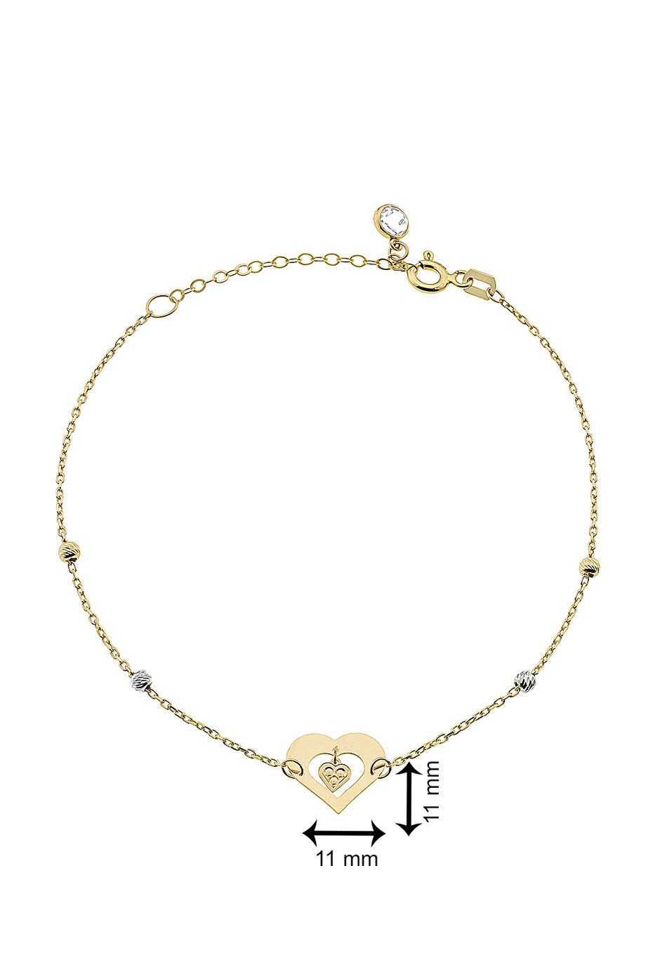 14 Ayar Altın Kalp Sallantı Detaylı Bayan Bileklik