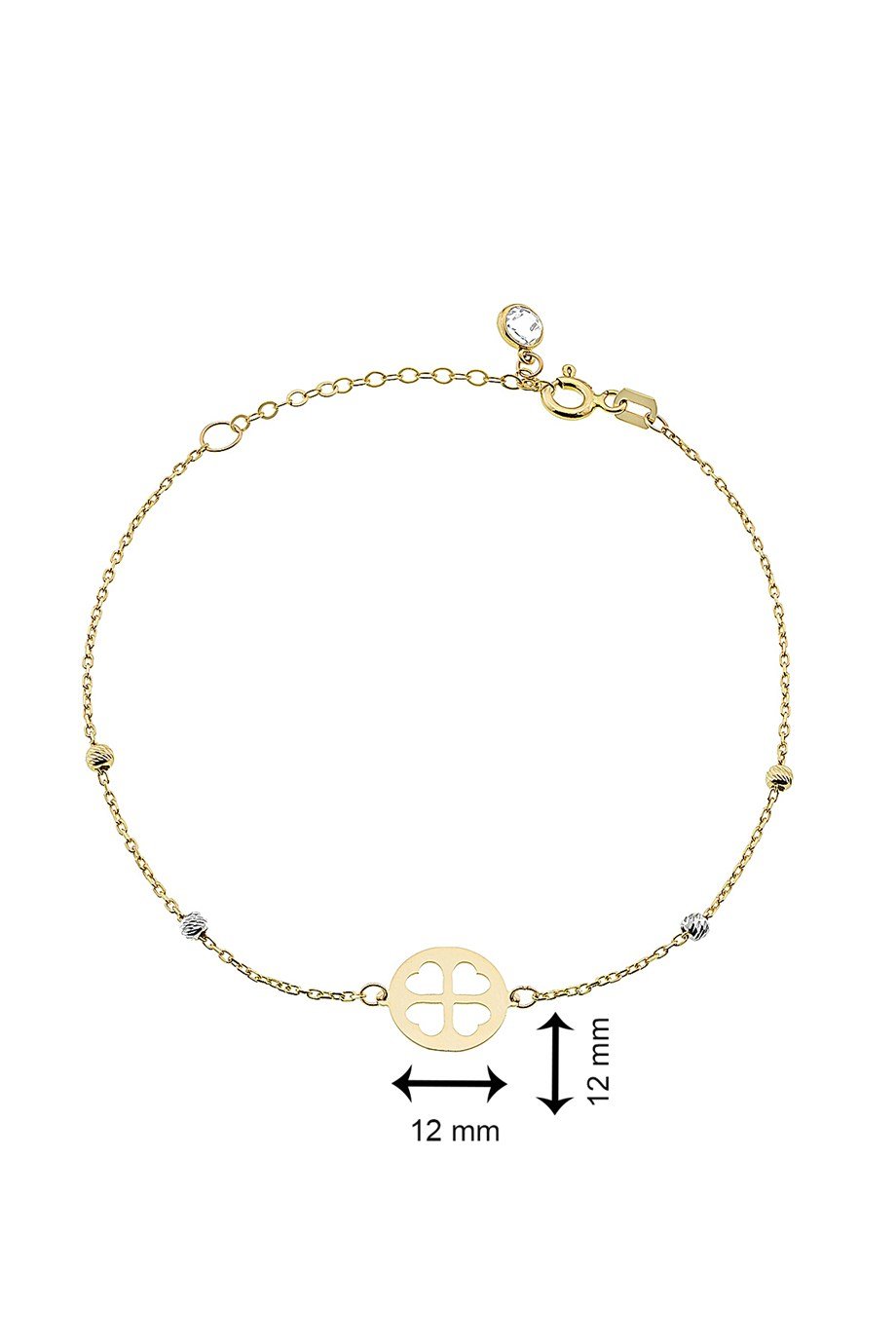 14 Ayar Altın Kalpli Yonca Desenli Kadın Bileklik