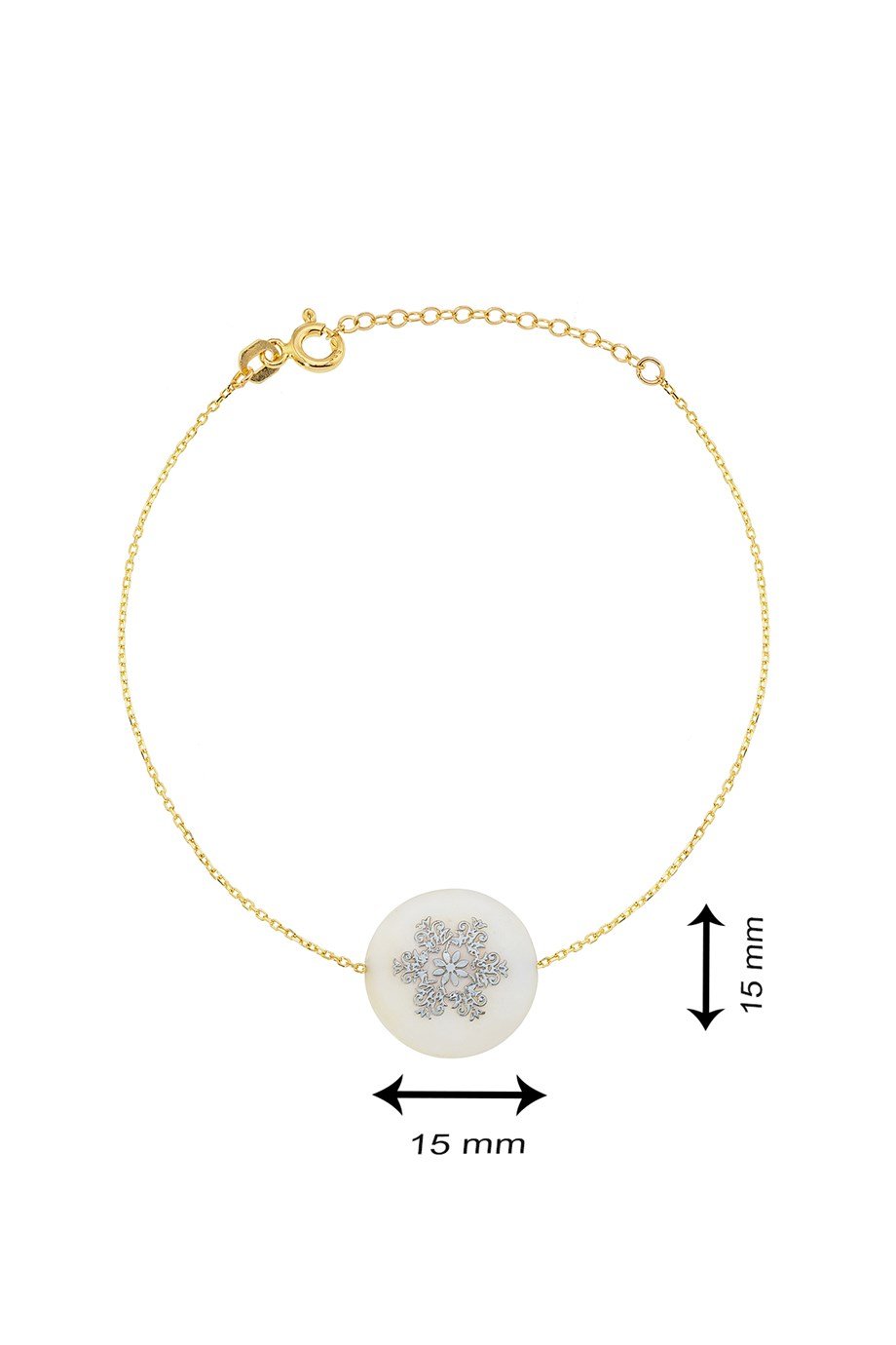 14 Ayar Altın Kartanesi Detaylı Sedef Bileklik