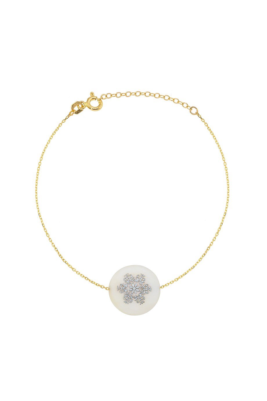 14 Ayar Altın Kartanesi Detaylı Sedef Bileklik