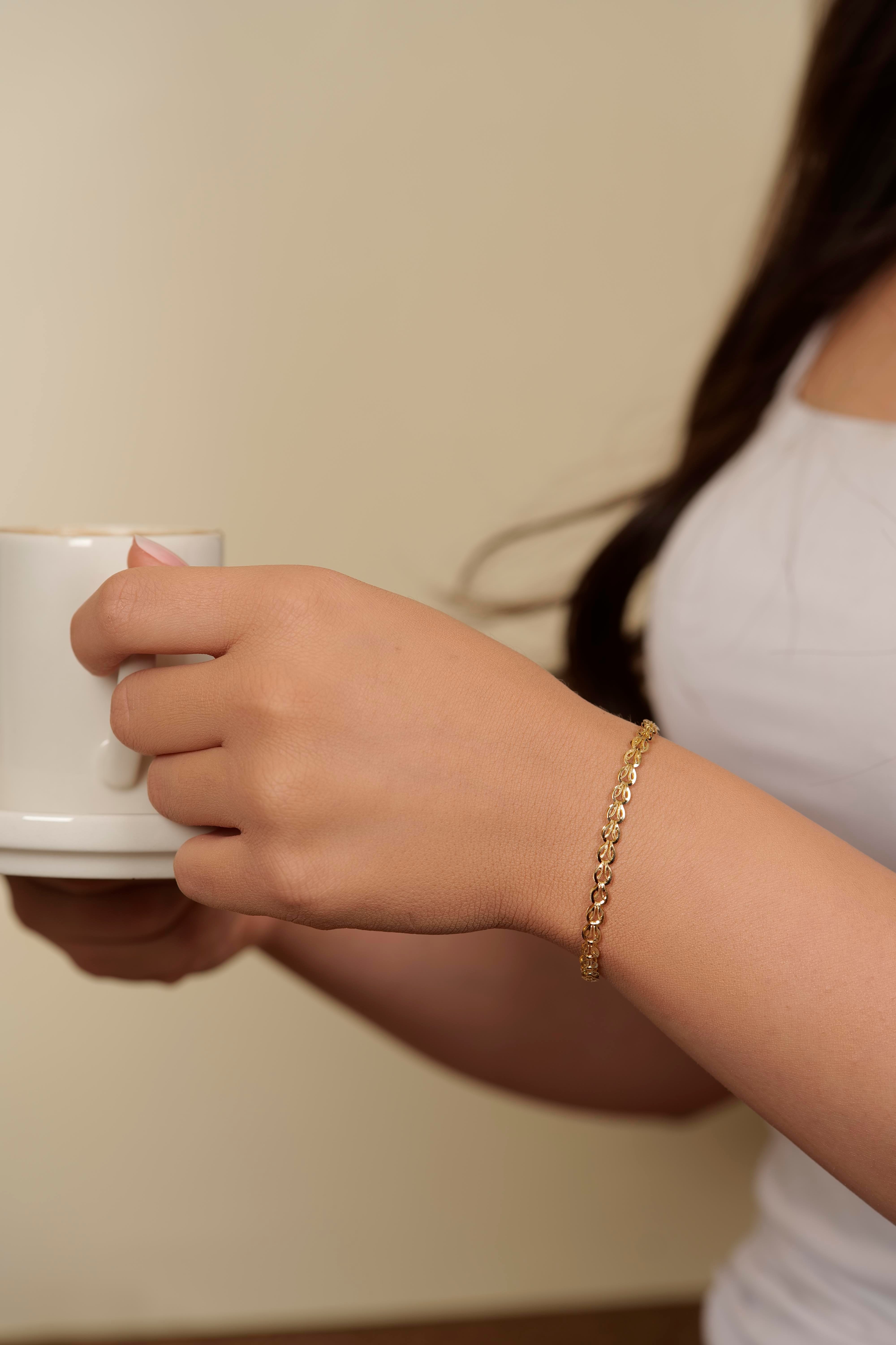 14 Ayar Altın Lale Zincir Kadın Bileklik