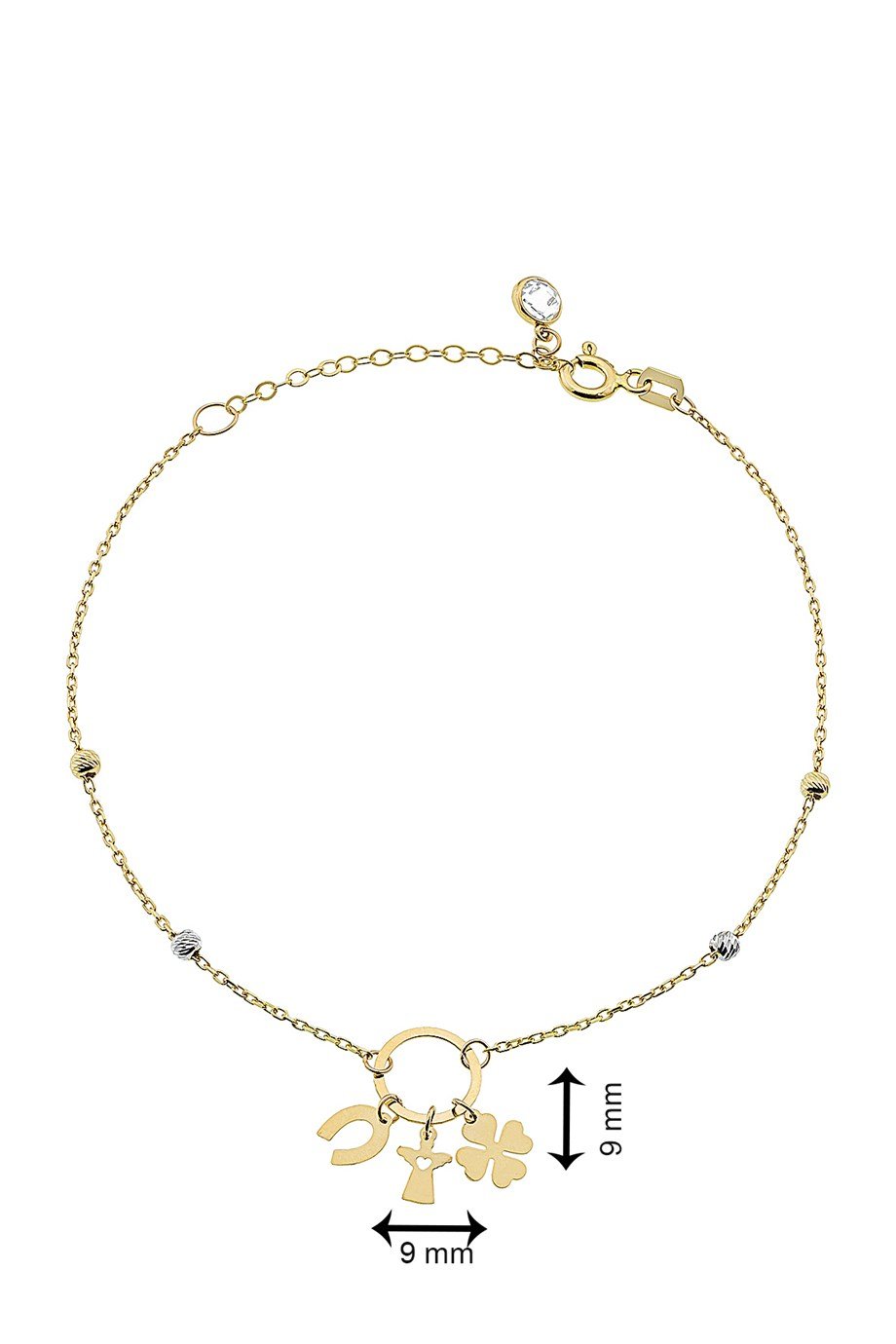 14 Ayar Altın Melek,Nal ve Yonca Şans Bilekliği