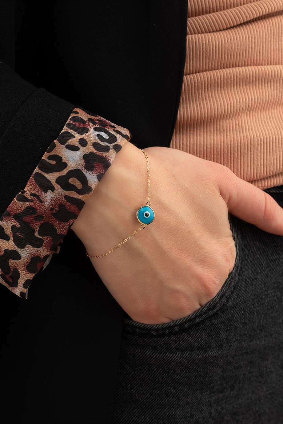 14 Ayar Altın Nazar Bileklik Turkuaz Bileklik
