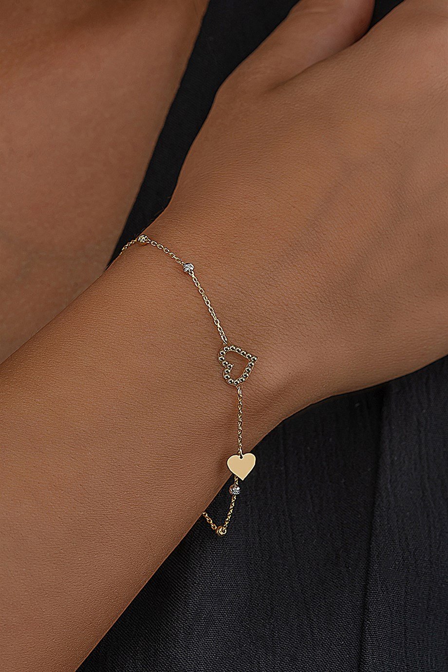 14 Ayar Altın Sallantılı Kalp Bayan Bileklik