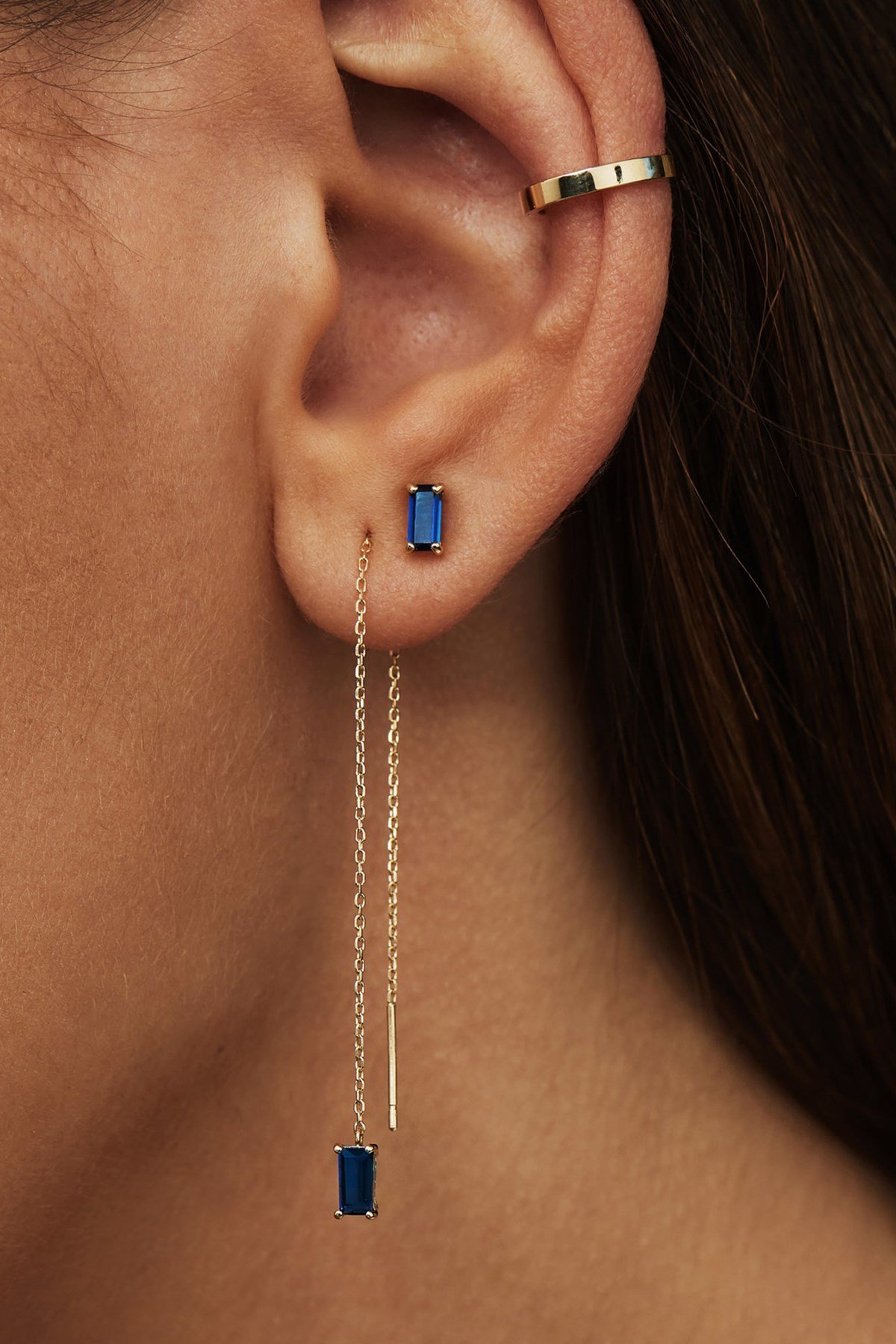 14 AYAR ALTIN SALLANTILI MAVİ TAŞLI KÜPE