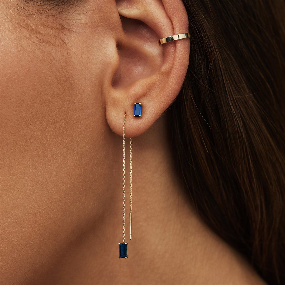 14 AYAR ALTIN SALLANTILI MAVİ TAŞLI KÜPE