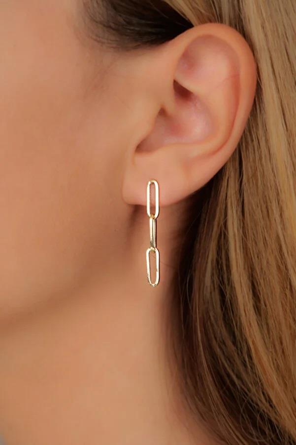 14 Ayar Altın Sallantılı Üçlü Ataç Kadın Küpe