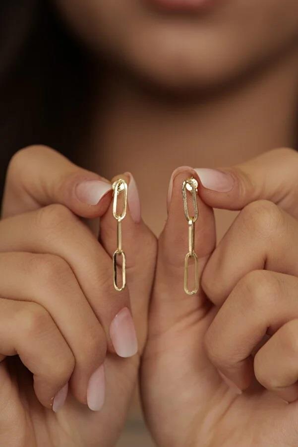 14 Ayar Altın Sallantılı Üçlü Ataç Kadın Küpe