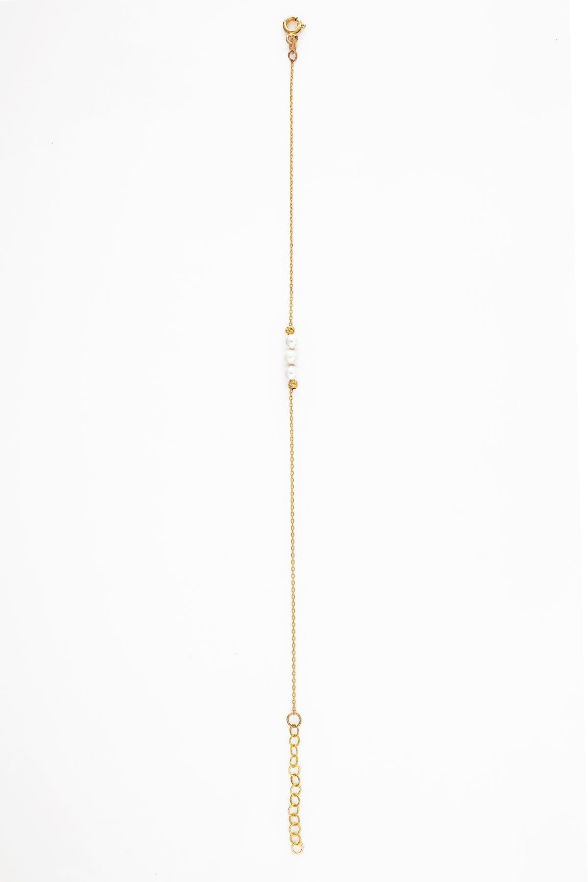 14 Ayar Altın Üç İnci Sıralı Kadın Zincir Bileklik