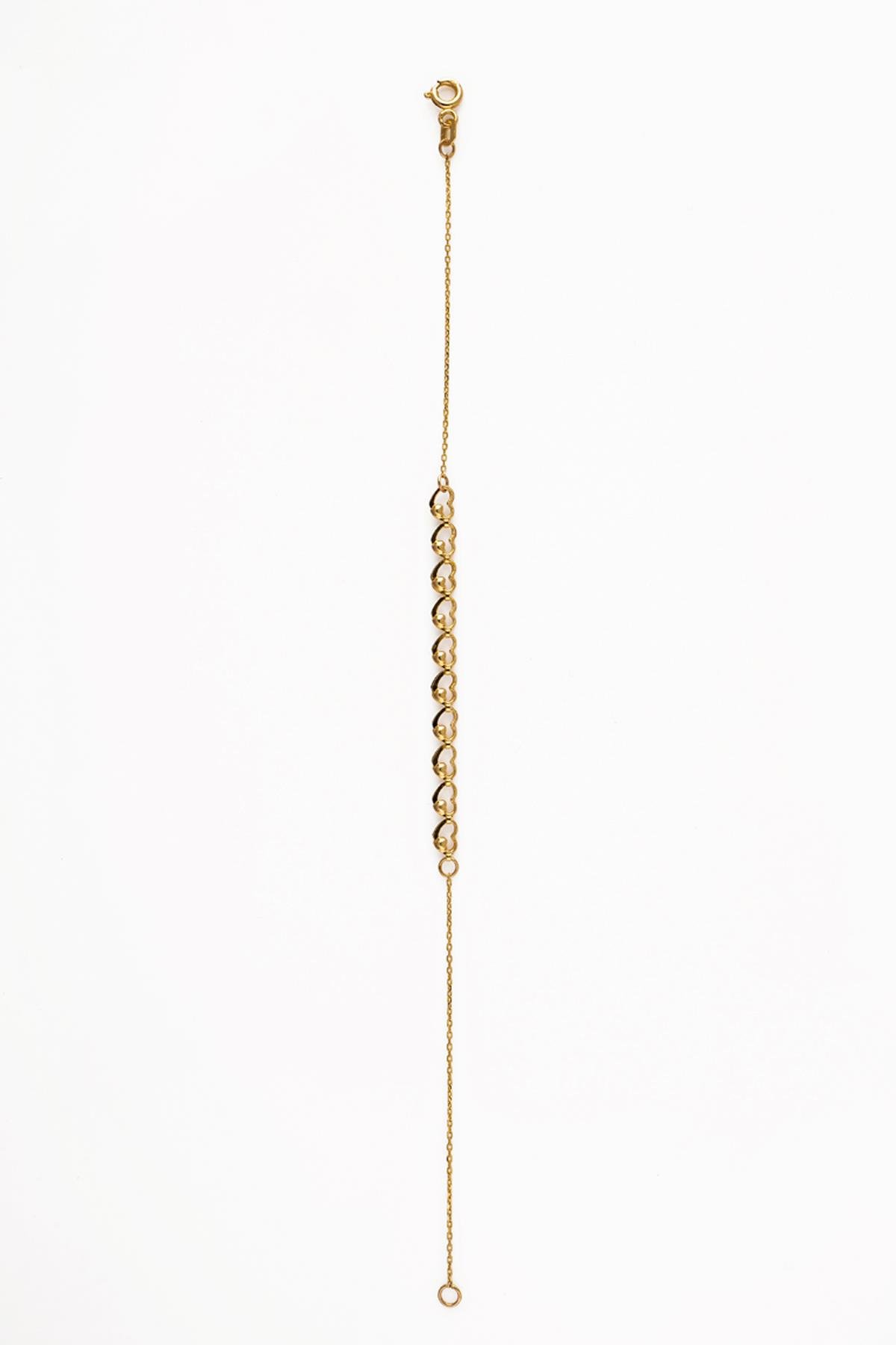 14 Ayar Sıralı Kalpler Zincir Kadın Bileklik