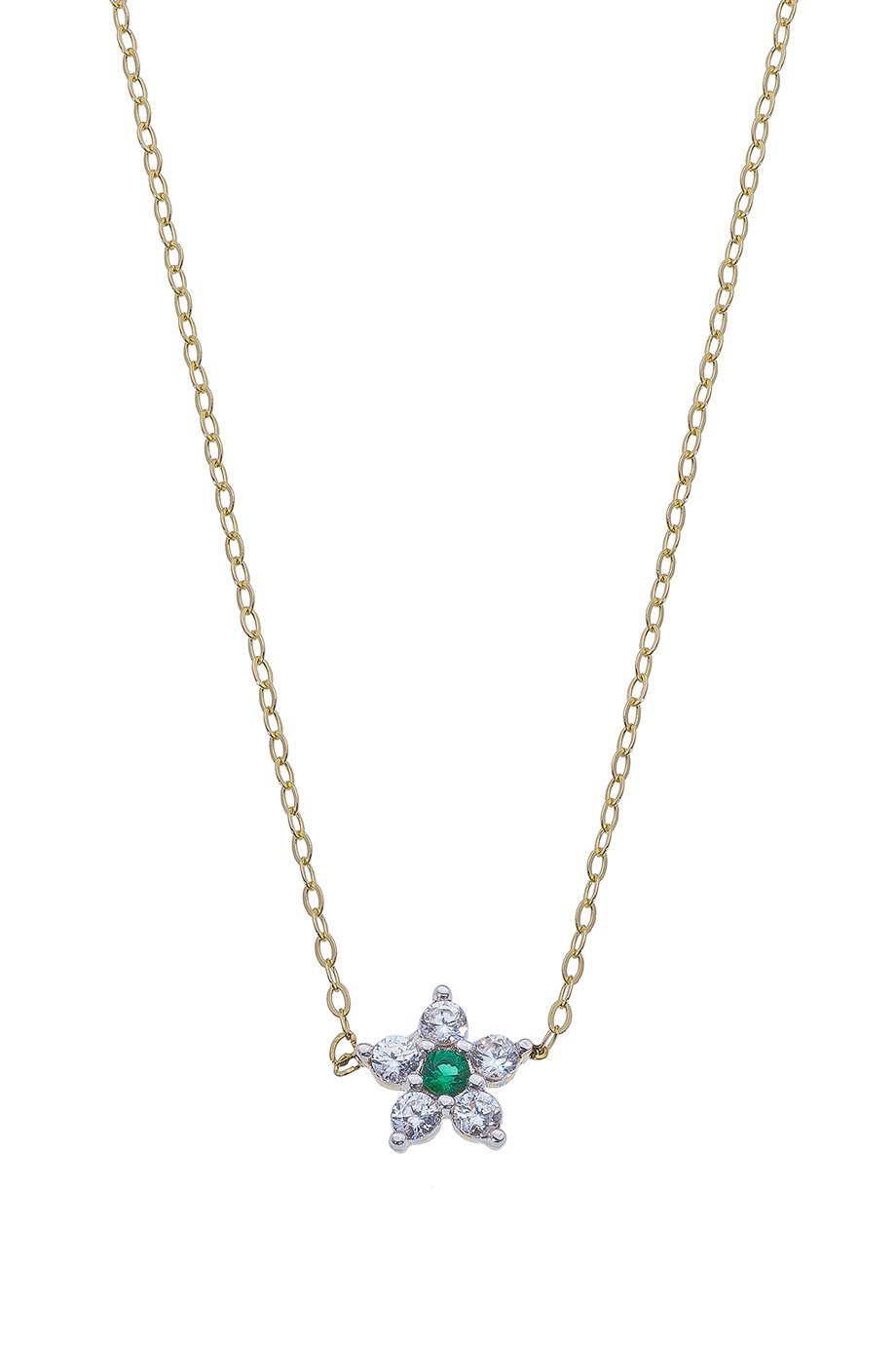 Çiçek Desen  Yeşil 14 Ayar Altın Kolye 