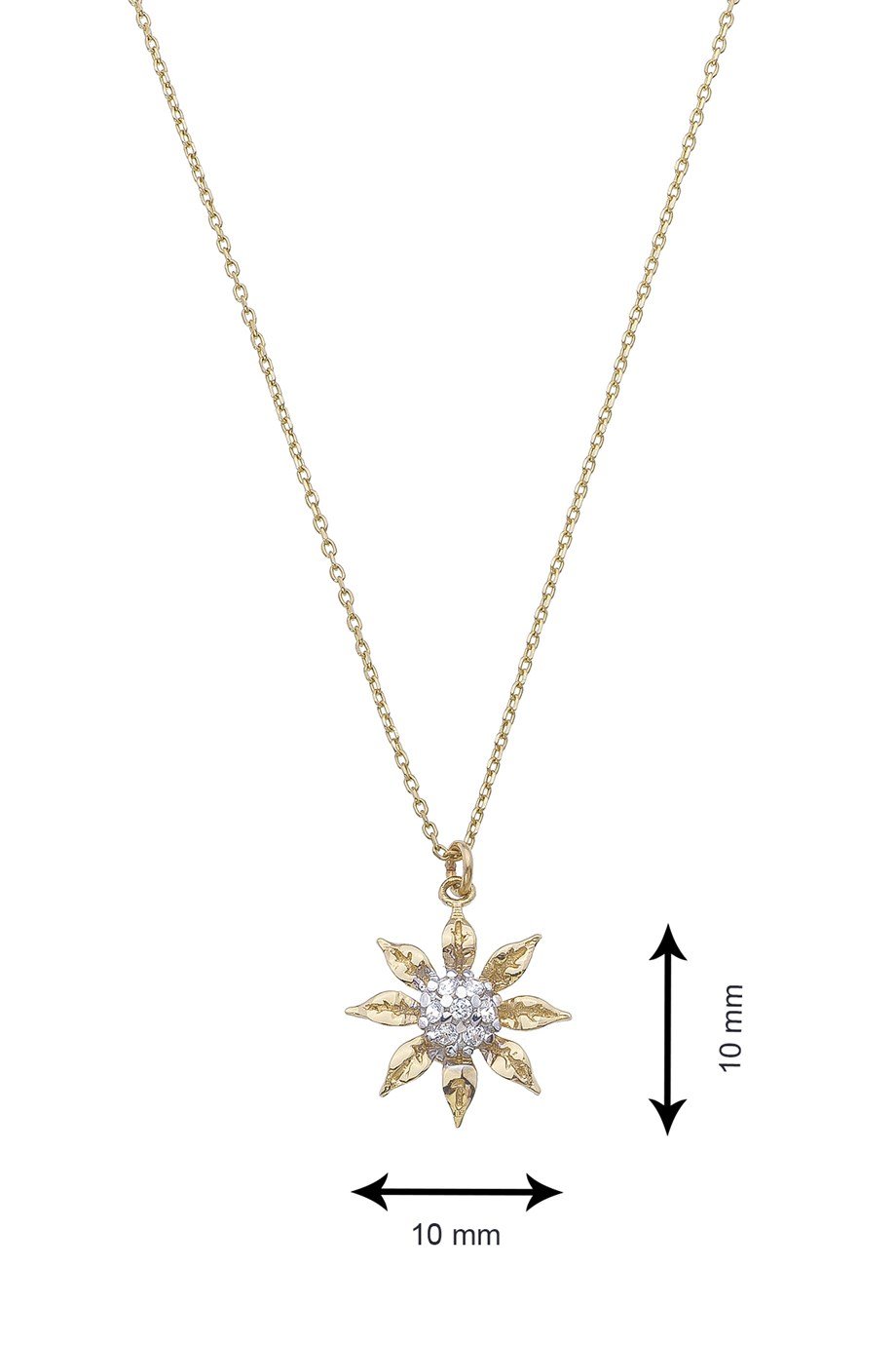 Çiçek Desenli , Parlak Zirkon Taşlı 14 Ayar Altın Kolye