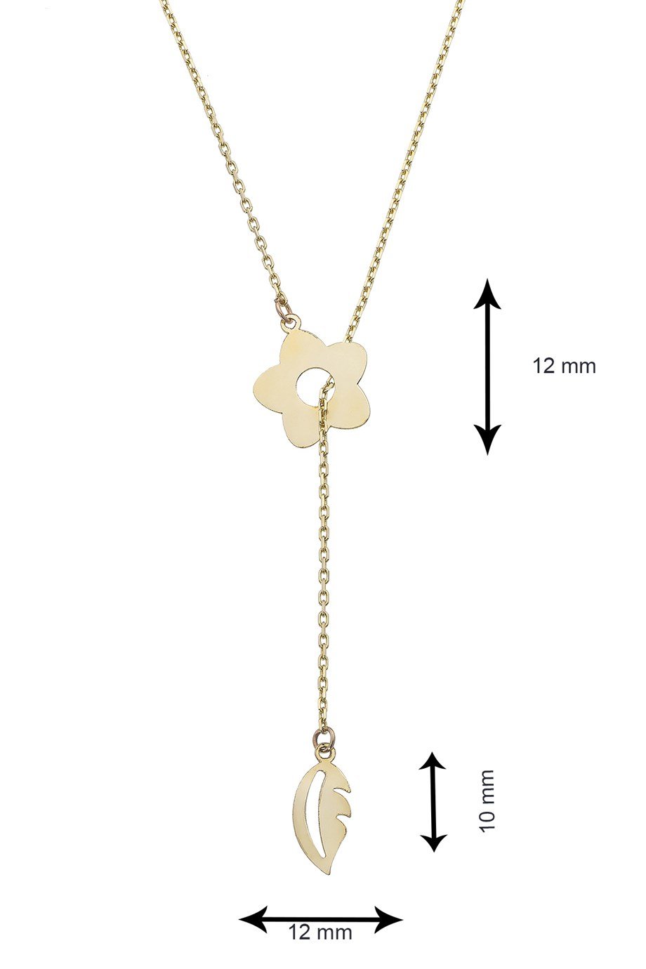 Çiçekli ve Yaprak Parçalı Sallantılı 14 Ayar Altın Kolye